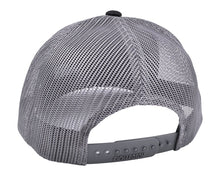 Load image into Gallery viewer, Low Pro Trucker Snap-Back Hat - Black/Grey with A6™ Embroidered Logo