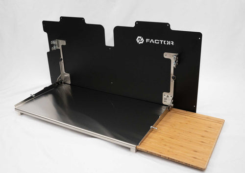 GP Factor Canopy Camper Full Folding Stainless Table W/ Cutting Board (For Non T-Slot Style Door)